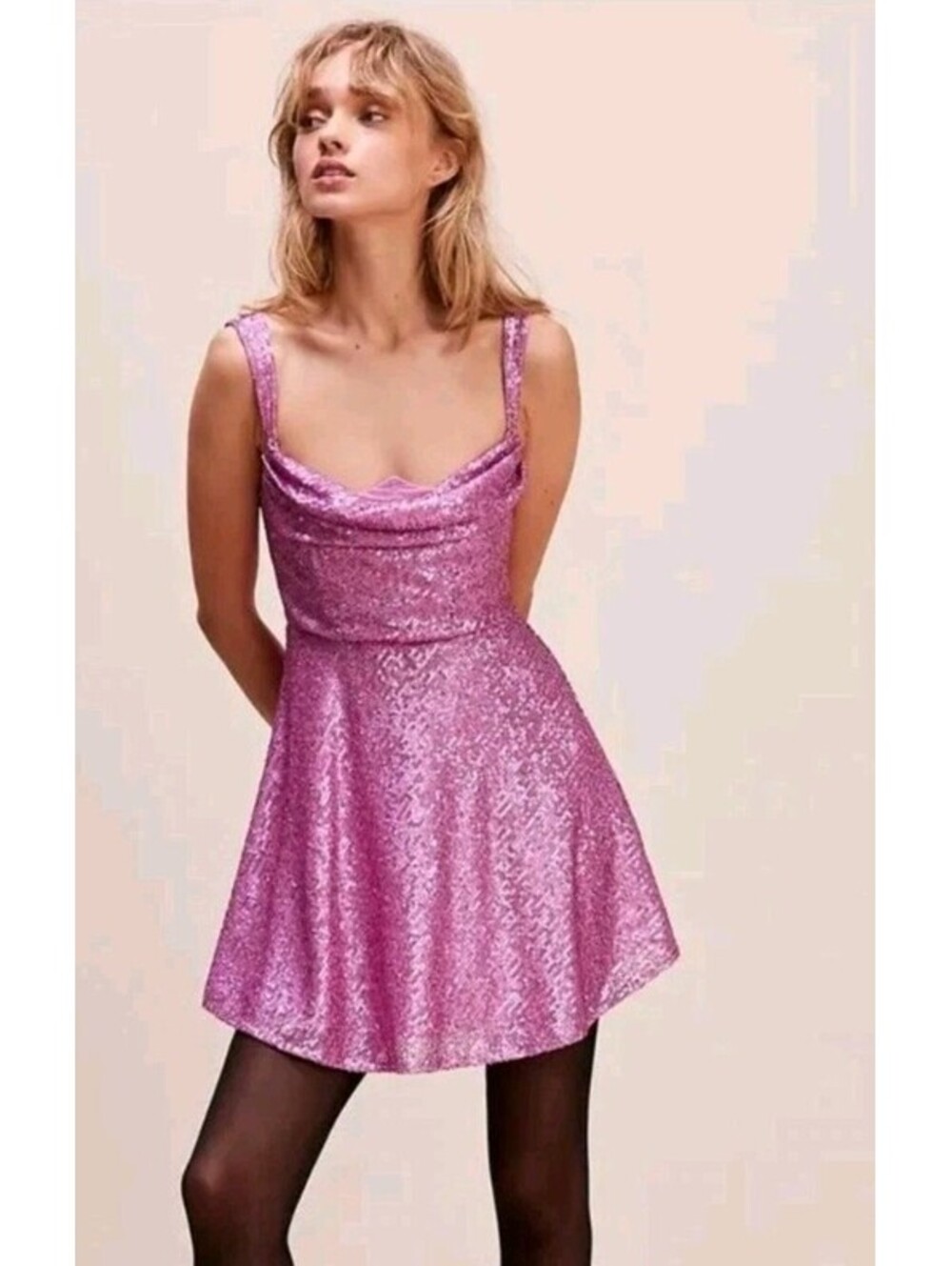 Candice Mini Dress For Love & Lemons Sequin Mini Bow Pink size  XL NWT $289
